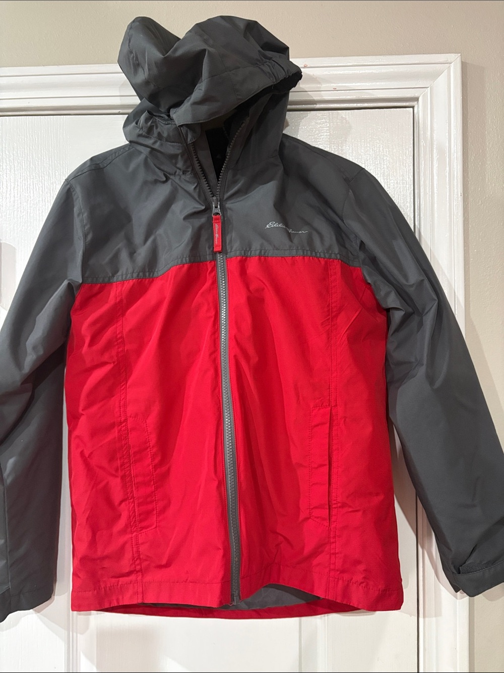 Eddie Bauer Red and Gray Hooded Jacket with removable camo liner for Kids